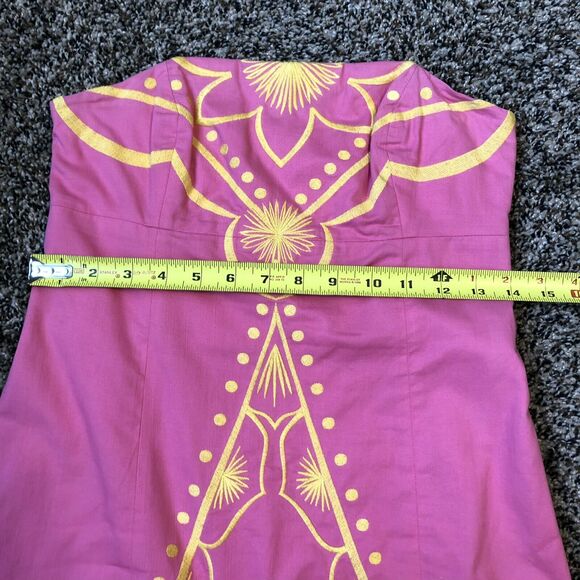 Lilly Pulitzer Dress 0 Strapless Lined Embroidered Pink Yellow Lined Embroidered - Picture 7 of 10